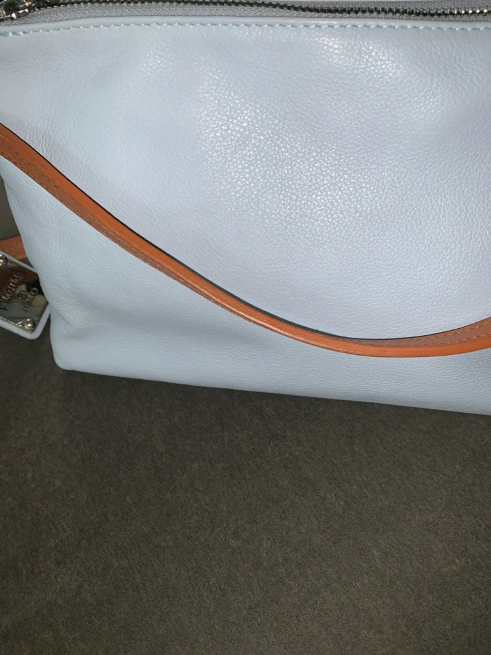 Valentina Light Blue Leather Crossbody with Tan Straps - Picture 4 of 7